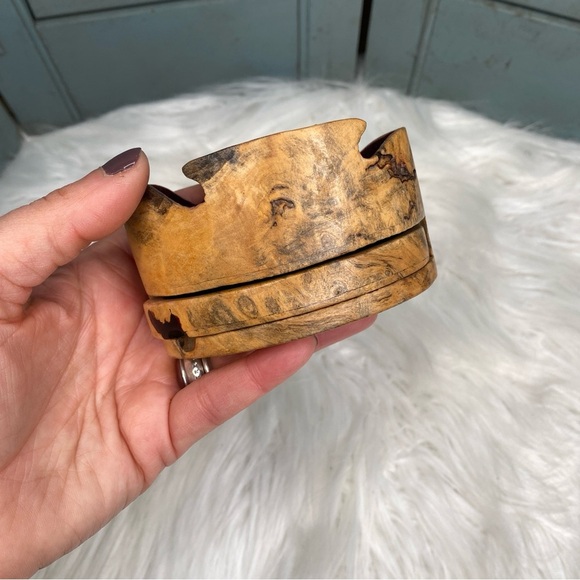 Vintage Richard Rothbard Signed Raw Burlwood Puzzle Box Felt Lined Incomplete - Picture 8 of 11